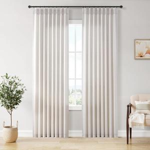 Joywell Pinch Pleat Linen Curtains 84 inch Length 2 Panels Back Tab Semi Sheer Light Filtering Elegant Natural Linen Pleated Drapes with Hooks for Bedroom Living Dining Room Decor 50x84 Beige White