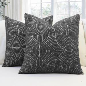 TWIZEL Throw Pillow Covers 20X20 Set of 2, Boho Farmhouse Cushion Cover, Cozy Soft Accent Pillowcase for Couch Sofa Bed Living Room Black
