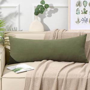 ORTIGIA 14x36 Linen Pillow Cover, Olive Green Decorative Long Lumbar Throw Pillow Covers, Farmhouse Vintage Boho Solid Color Body Pillowcase Cushion Case for Bed Couch Bench Living Room, ONLY Cover
