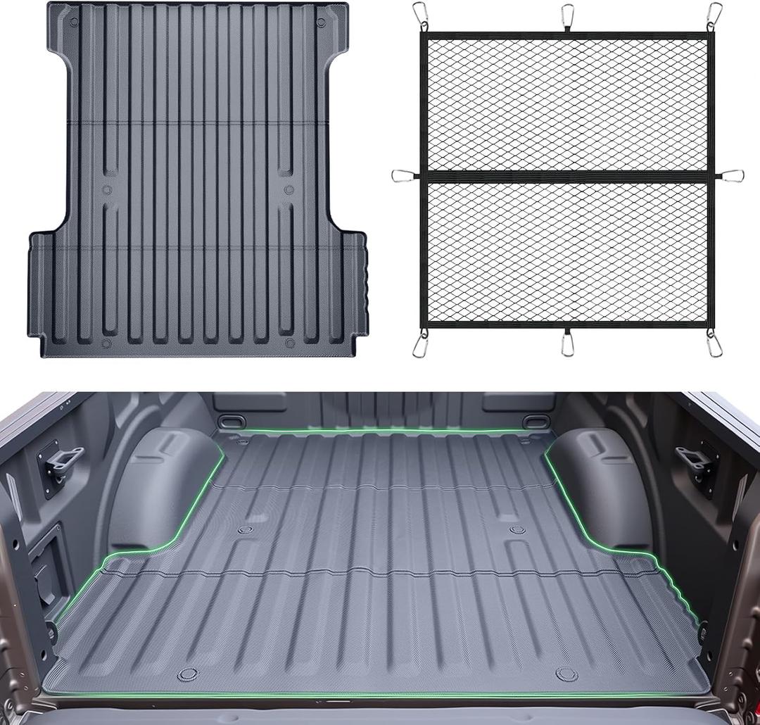 Truck Bed Mat for 2015-2025 Ford F150 Include F150 Lightning 2022-2025 (5.5FT, 67.1 inch), All Weather Protection TPE Heavy Duty F150 Accessories,Rubber Truck Bed Liner,Black