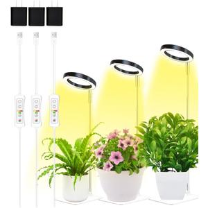 Plant Grow Light,yadoker LED Growing Light Full Spectrum for Indoor Plants,Height Adjustable, Automatic Timer, 5V Low Safe Voltage,Idea for Small Plant Light(3 Pack) (Black)