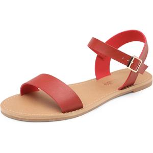 DREAM PAIRS Women's Ankle Strap Flat Sandals Open Toes One Band Buckle Summer Dressy Sandals 10