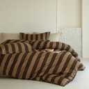 Solycoil Comforter Set Queen Size - 100% Natural Cotton Brown and Begie Striped Comforter 3pcs, Hypoallergenic Soft Bedding Set