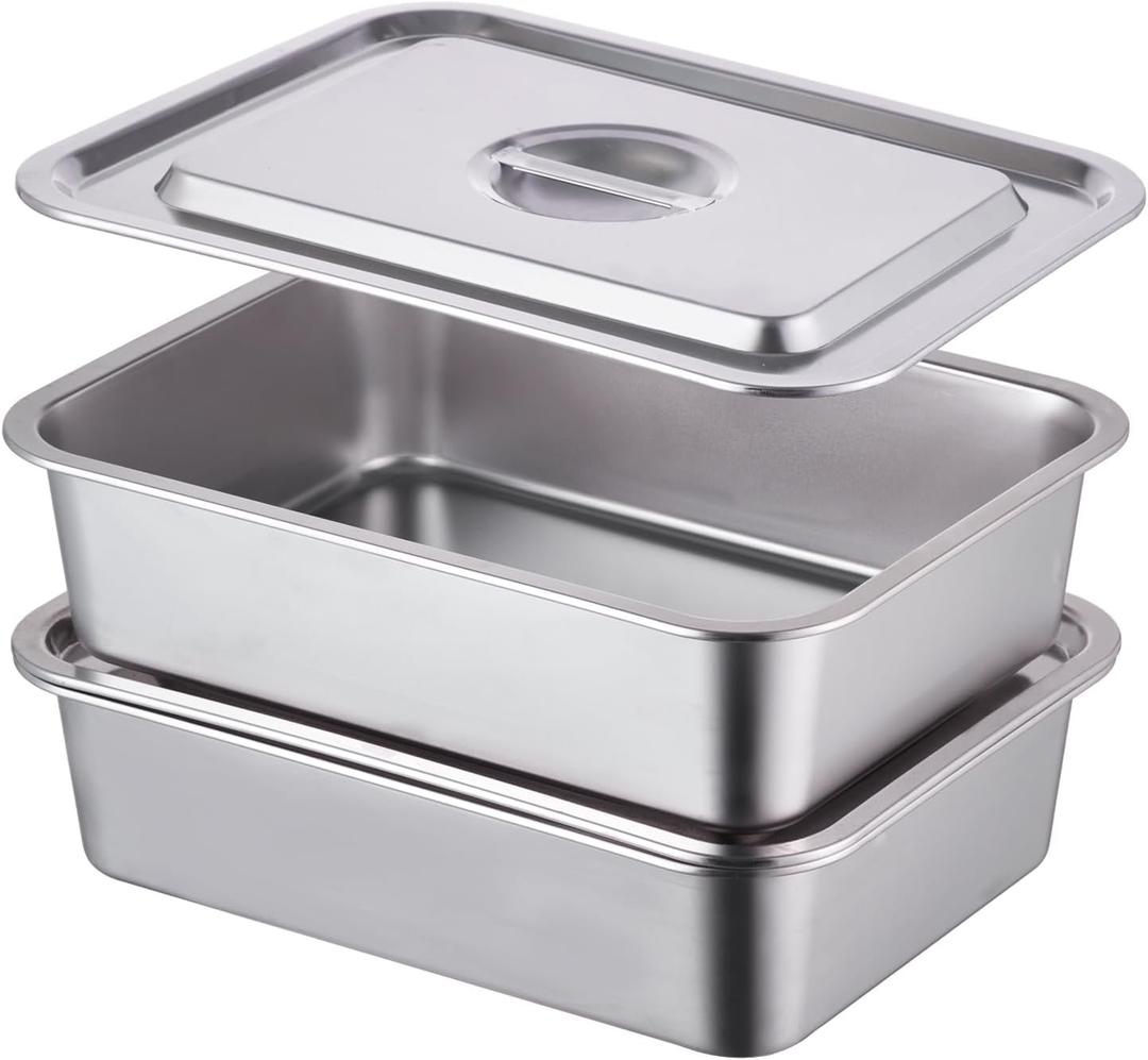 4-Piece 4 Inch Extra Deep Lasagna Pan with Lid, 11.6x15.6 Inch 9.2QT Large Stainless Steel Nonstick Lasagna Baking Roasting Dish Pan for Oven(L, 2 Pack)