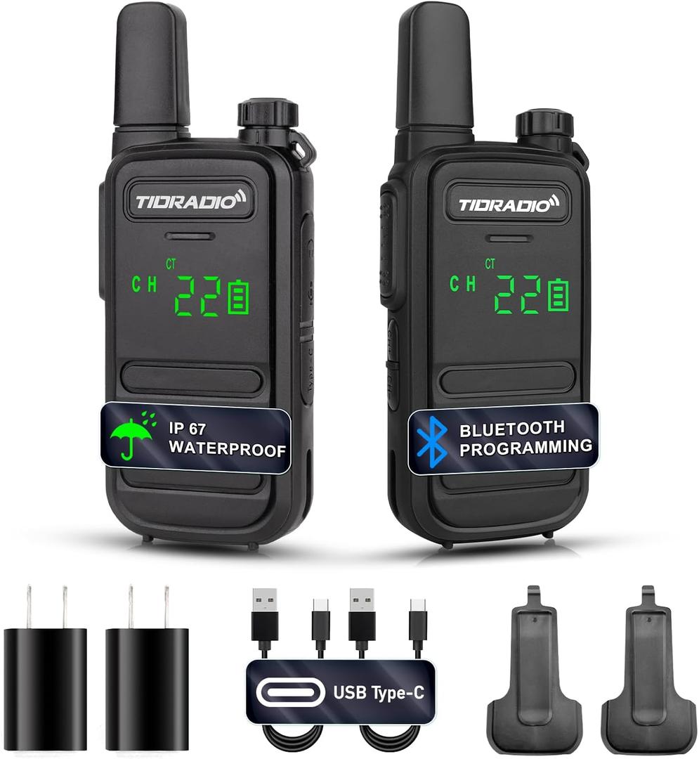 TIDRADIO TD-M11 Walkie Talkies Waterproof IP67 FRS Long Range Two Way Radio with LED Display,NOAA Weather,Walky Talkiy for Industry, Security Work (2 Pack)