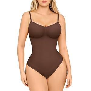 FeelinGirl Shapewear Bodysuit Tummy Control for Women Snatched Waist Body Shaper Body Suit (Medium-Large, Chestnut Brown)