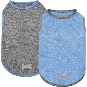 KYEESE 2 Pack Dog Shirts Quick Dry Soft Stretchy Dog T-Shirts with Reflective Label Tank Top Sleeveless Vest Sun Protection Pet Clothes for Small Dogs, Large, Light Blue+Grey
