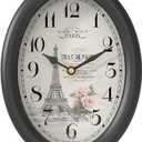 Vintage Table Clock with Bird, Desk and Shelf Decor Clock, French Paris Style, Antique Black Metal Mantel Clocks for Living Room, Farmhouse, Bedroom, Bedside, Gift (10" H x 5.9" W)