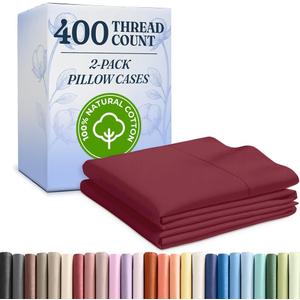100% Cotton Pillow Cases Queen Size - Cooling, Breathable and Soft Pillowcase Covers Set of 2-400 Thread Count Cotton - Wrinkle Free - Machine Washable Protectors - Luxury Hotel Bedding - Burgundy