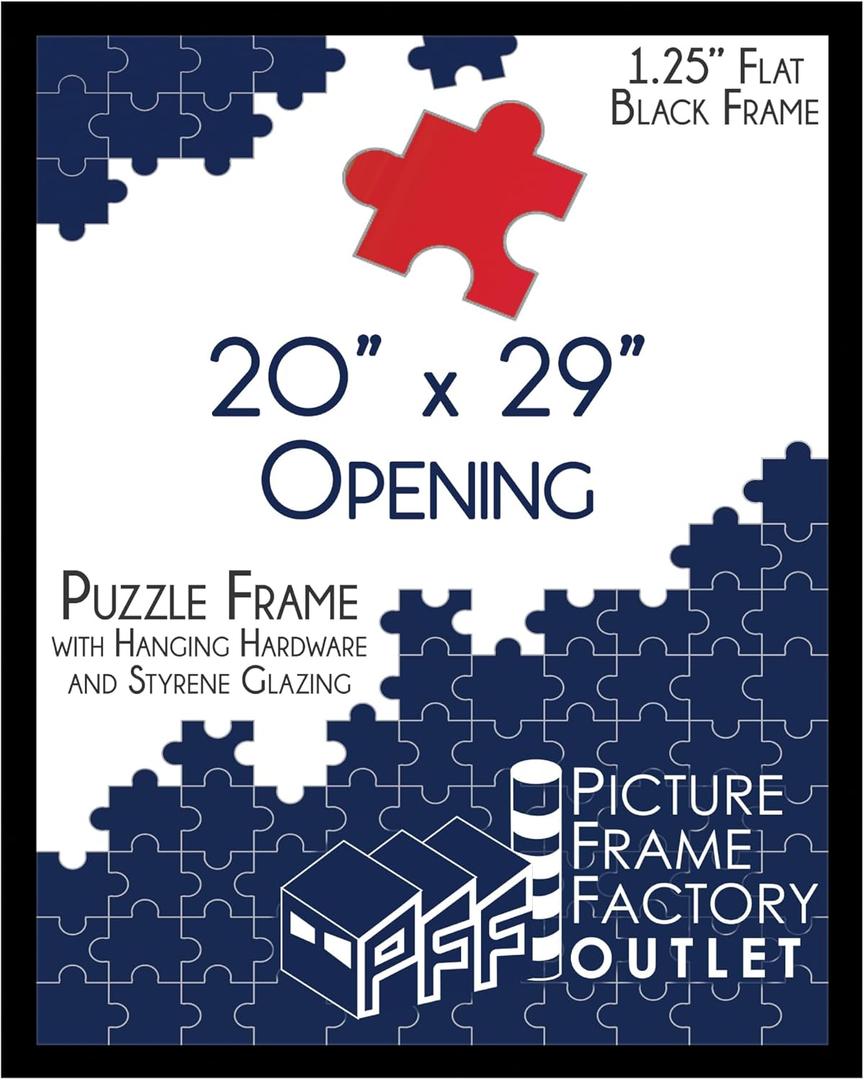 20x29 Puzzle Frame - Showcase Your Artwork and Puzzles with Elegance and Security - 1.25" Black MDF Frame, Hanging Hardware, and Protective Plexi Glass Included