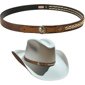 Gamboa Hat Bands for Cowboy and Cowgirl Western Accessories for Men and Women Leather Style Hat Belt Band (Brown and White)