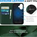 SHIELDON Case for iPhone 16 5G 2024, Genuine Leather Wallet Flip RFID Blocking Card Slot Kickstand Magnetic Shockproof TPU Phone Holder Case Compatible with iPhone 16 6.1" - Evergreen