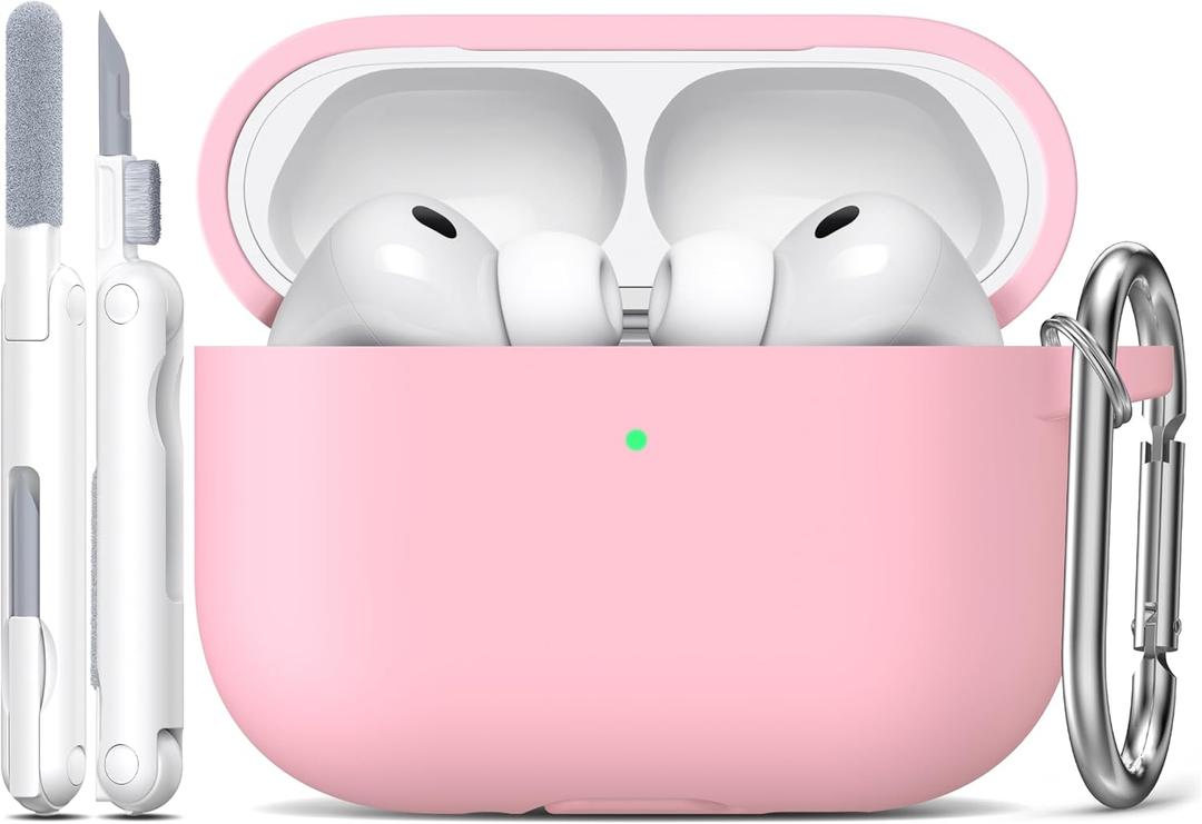 R-fun for AirPods Pro 3 Case (2025), Soft Silicone Protective Case Cover Compatible with Apple AirPods Pro 3rd Generation (USB-C Cable) for Women Men with Cleaning Kit and Keychain, Pink