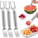 3 PCS Watermelon Cutter, 2-in-1 Watermelon Slicer & Fork, Stainless Steel Watermelon Cube Cutter Tool, Portable Dual-Head Melon Fruit Slicer Tools for Home Parties, Picnic, Camping and Kitchen Gadgets