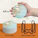 2 x Coasters Set of 6 with Holder,Coastal Themed Beach Lover Gifts for Her.Absorbent Ceramic Drink Coasters with Cork Base for Tabletop Protection Home Decor & Housewarming Gifts for New Home