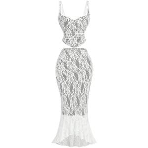 SOLY HUX Women\'s Floral Lace Skirt Set 2 Piece Sleeveless Top and Bodycon Fishtail Skirts Summer Coquette Outfits, Size Small