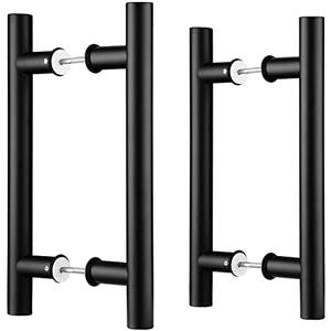 EaseLife 12" Double Sided Push Pull Door Handle,Matte Black,Stainless Steel,H Shape Sliding Door Handle,Fit for Glass Door Wooden Door,2 Pack