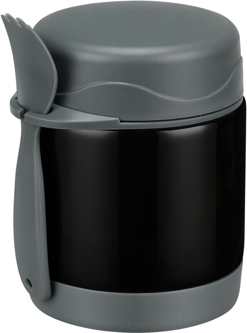 10oz Soup Thermo for Hot Food Kids, Lunch Thermo Kids Food Jar with Spoon Hot Insulated Food Containers, Leak Proof Stainless Steel Wide Mouth Lunch Food Thermo Jar for School, (Black)