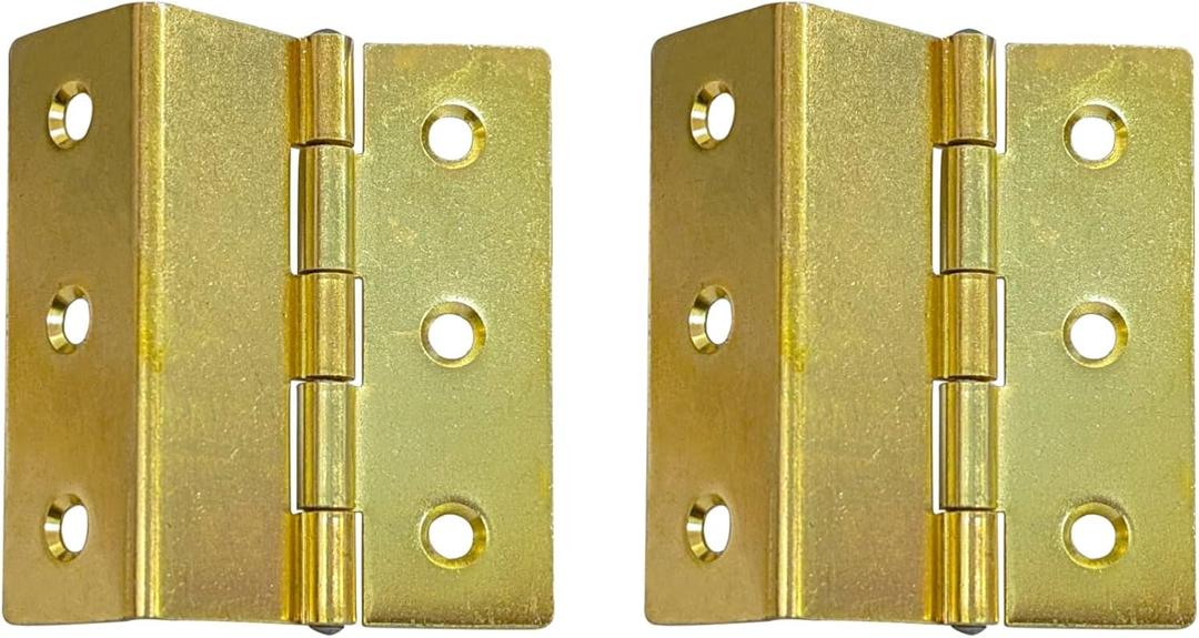 QCAA Heavy Duty 3 Fold Retro Chest Hinge, Half Surface for Chest, Cabinet, Furniture, 3" x 1.8mm, Brass Plated, Made in Taiwan, 2 Pack