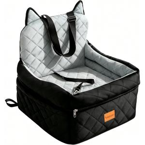 Dog Car Seat for Small/Medium Dogs Up to 35lbs,Elevated Cushion Fits in Front/Back Seat,Travel Safety Per Car Bed with Washable Removable Cover, Storage 2 Pockets Black-Grey