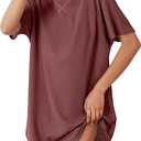 Ekouaer Women's T-Shirt Nightgown Waffle Knit Short Sleeve Sleepshirts Comfy Casual Cover Ups, Size: L