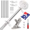 6 Ft Flagpole Kit with Solar Light and 3x5 American Flag, 1" Stainless Steel Flag Pole for Outside House, Wall Mounted, Adjustable Holder, Tangle-Free Rings, Silver, 36 LED
