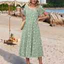 HOTOUCH Summer Dresses for Women 2026 Casual Midi Dress Petal Short Sleeve A Line Dress Pleated Flare Sundress