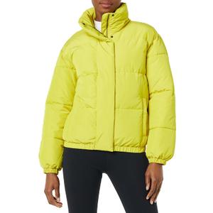Amazon Essentials Women's Relaxed-Fit Mock-Neck Short Puffer Jacket (Previously Daily Ritual) (4X, Bright Olive Green)