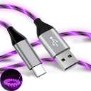 Light Up USB C Cable, LED Fast Charger Type C Charging Cords, USB-A to USB-C Compatible with Samsung Galaxy S20/S10/S9/S8, LG V40/V30 and More (Purple, 6 ft)