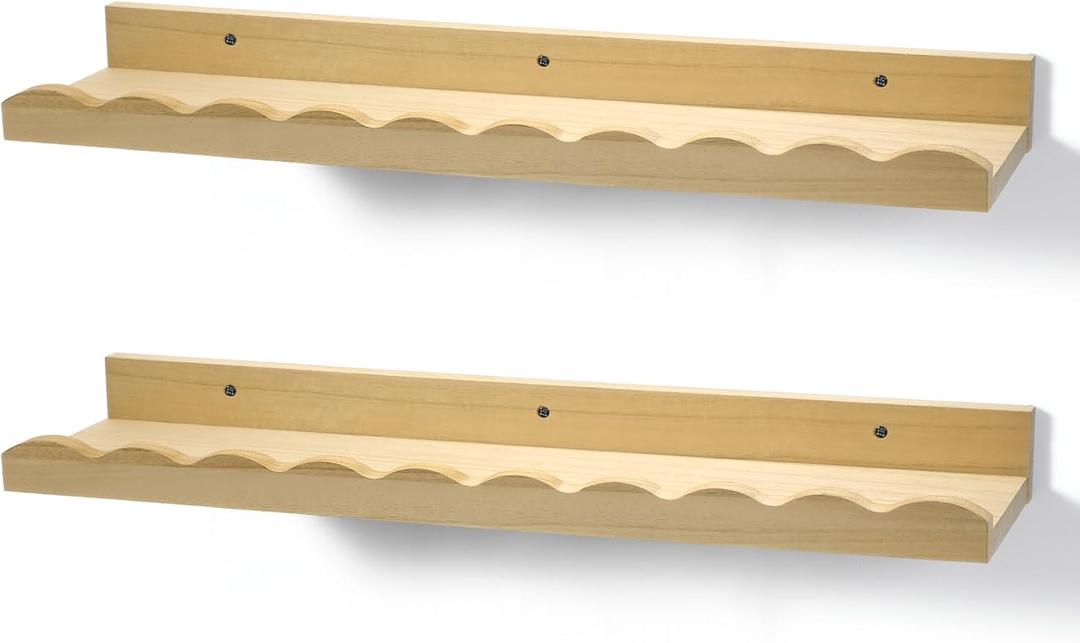 Suzile 2 Pcs Scalloped Shelves Wall Floating Shelves Set for Room, Bathroom, Bedroom, Cute Room Decor Aesthetic and Books, Toys, Photo Frames Storage(23",Natural)