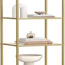 VASAGLE Bookcase, 6-Tier Bookshelf, Slim Shelving Unit for Bedroom, Bathroom, Home Office, Tempered Glass, Steel Frame, Metallic Gold ULGT500A01
