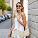 Herald Small Pleated Crescent Straw Woven Crossbody Bag for Women, Ruched Handmade Summer Beach Shoulder Purse Handbag