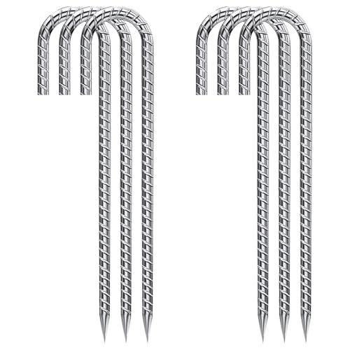 Rebar Stakes 12 Inch Galvanized, J Hook Rebar Stakes 6 Pack Ground Anchors for Tent Heavy Duty for Plants Anti-Rust Landscape Fabric Artificial Turf
