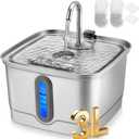 SEIRMEP Stainless Steel Cat Water Fountain, 101oz/3L Automatic Pet Water Fountain, Dog Water Fountain with Replacement Filters for Cats, Small Dogs (2 Filters and 2 Sponges)