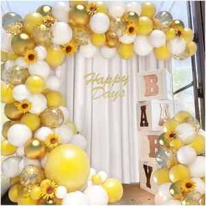 18Inch Sunflower Yellow Gold White Balloons Balloon Garland Arch Kit, Sunflower Bee Theme Birthday Baby Shower Wedding Party Decorations for Girl Boy