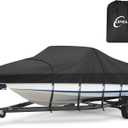 Kipiea Trailerable Boat Cover- 16-18.5 ft feet Heavy Duty Waterproof Boat Covers, Double PU Waterproof, Fits V-Hull, Fish & Ski, Pro-Style, Fishing, Bass Boats - Black, 16'-18.5' Long X 94" Wide (Length:16'-18.5' Beam width: up to 94")