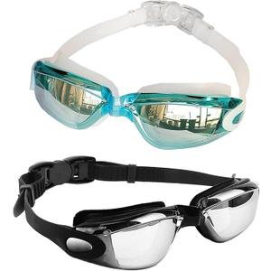 Swim Goggles,[Anti Fog/UV Resistant] Wide Clear Vision Swimming Goggles for adults Men Women,Bright Color Plated [ Nose+Ear Plugs+Goggle Case]