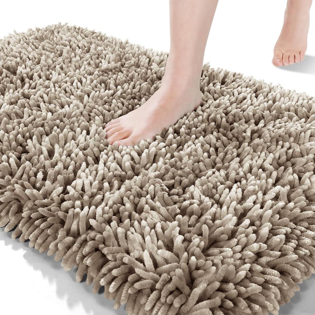 Yimobra Bath Rug Mat 31.5 x 19.8, Soft and Absorbent Water Non Slip Chenille Bathroom Rug, Machine Washble Quick Dry Bath Mat, Shower Mat Outside Shower, Bathroom Home Decor Accessories, Camel (31.5" X19.8", Camel)