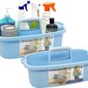 Goderewild 2 Pack Multi-Purpose Plastic Cleaning Caddy with Handle, Shower Caddy Organizer/Storage Basket/Totes Portable for Bathroom Supplies, Cleaning Products, Under Sink Tool, Housekeepers (Blue2)