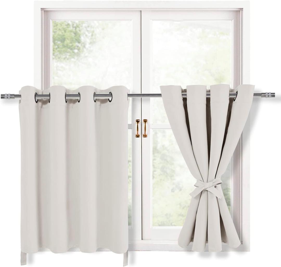 Hiasan Blackout Curtains for Bedroom, Thermal Insulated & Energy Saving Window Curtains for Living Room, Set of 2 Drape Panels Sewn with Tiebacks,52 * 30 Length,Ivory