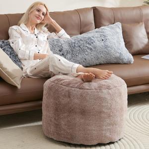 WSOFRLAC Round Pouf Ottoman 26 * 18" Small Ottoman Foot Rest Pouf Brown Foot Stools for Living Room Comfortable and Dirt Resistant Poofs/Ottomans Furniture Round Ottomans Floor Poufs for Home Decor
