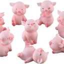 Miniature Pig Figurines 8 Pcs, Cute Pink Piggy Toy Figures Cake Toppers for Fairy Garden Decor Christmas Desk Decoration