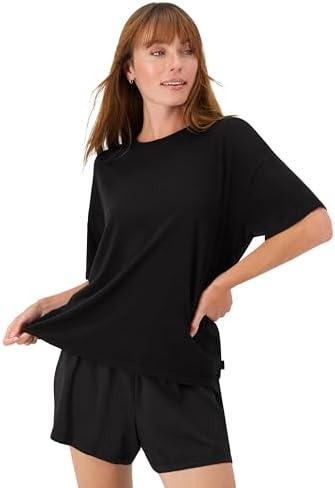 Hanes Women's Originals 2 Piece Lounge, Comfywear Supersoft Boxy T-Shirt & Sleep Shorts Loungewear Set Size L