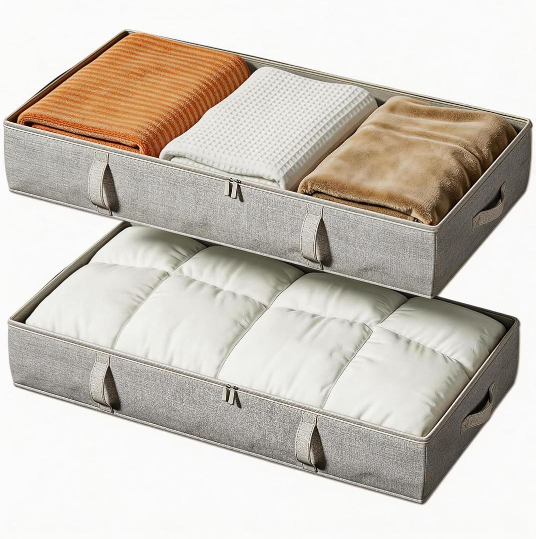 Vailando Storage Containers, 6 Inches Tall 60L Underbed Storage Bins with Sturdy Handles and Sidewalls, Closet Organizer for Clothes, Blankets, Seasonal Items, Gray, 2-Pack
