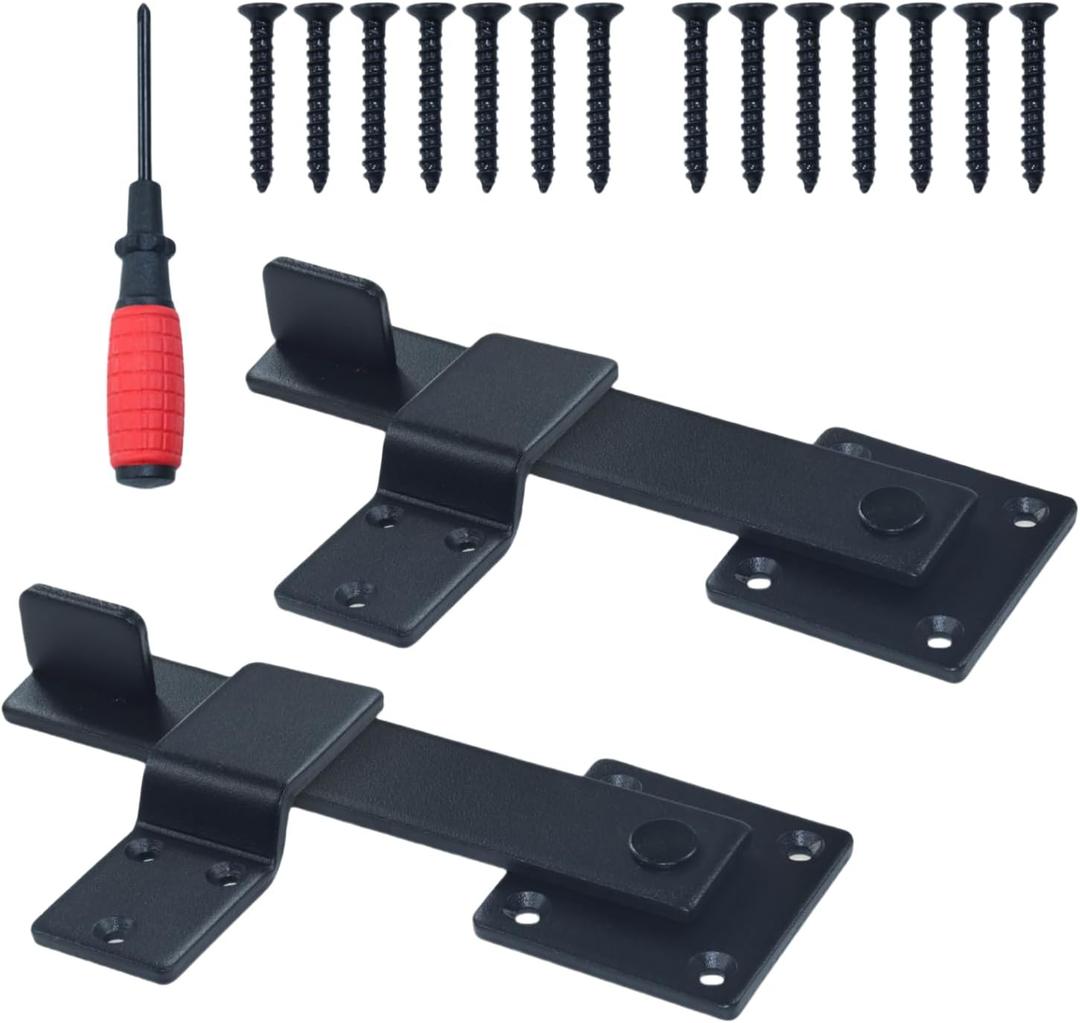 2 Pack Heavy Duty Flip Fence Gate Latch Lock Set with Screwdriver for Wooden Fence Sliding Door Farm Garden Yard Orchard Ranch Carports Barn Door Lock