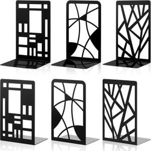 Zonon 3 Pairs Black Metal Decorative Bookends for Shelves Heavy Duty Tree Book Holder Non-Slip Leaf Bookends Art Design Book Stopper for Home Office
