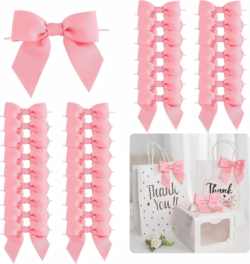 36 PCs 4.5 Inch Pink Bow Grosgrain Ribbon Bows for Gift Wrapping, Gift Bows for Presents, Pink Bow Party Decorations, Twist Tie Bows for Baby Shower, Wedding, Easter, Birthday Party