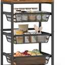 VASAGLE Storage Rolling Cart with Pull-Out Baskets, 4-Tier Utility Cart Orgnizer with Wheels for Laundry Room, Kitchen, Handle, 12.5 x 15.8 x 29.9 Inches, Rustic Brown and Ink Black ULRC040K01