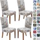 SPRINGRICO Chair Covers for Dining Room Set of 4, Stretch Dining Chair Cover, Washable Spandex Kitchen Parsons Chair Slipcovers, Removable Seat Protector for Home or Party (4 Pack, Floral Beige)