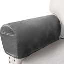 Leather Look Couch Arm Covers Set of 2 Armrest Covers for Sofa Chair Arm Protectors Stretch Armchair Slipcovers with Pockets Washable Spandex Fabric (Large, Light Grey)